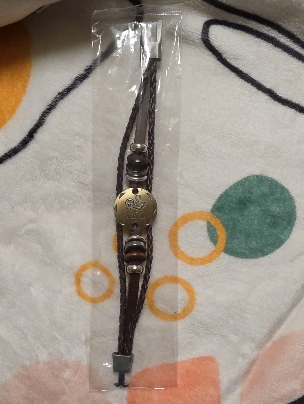 Nwt Aquarius Braided Brown Leather Bracelet with Metal Disc Accent